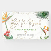 Bat Mitzvah Tropical Palm Leaf Gold Script Welkom Spandoek (Horizontaal)