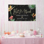 Bat Mitzvah Tropical Palm Leaf Zwart Goud Welkom Spandoek<br><div class="desc">Wees trots, verheug je en laat deze mijlpaal van je favoriete Bat Mitzvah zien! Hang deze prachtige, moderne, stijlvolle, gepersonaliseerde banner op om haar speciale dag aan te vullen. Stijlvolle, prachtige, kleurrijke, waterverf paradijsbloemenvogels, faux gold handgeschreven script, Star of David en glitter stippen, samen met modern sans serif type, overlay...</div>