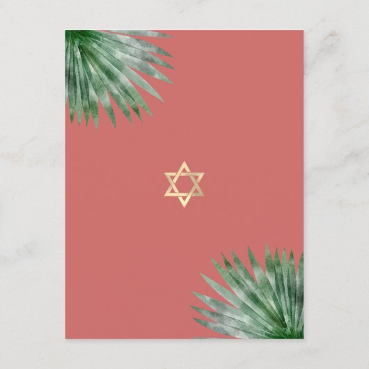 Bat Mitzvah Tropical Zwart Goud Bloemen Waterverf Informatiekaartje (Achterkant)