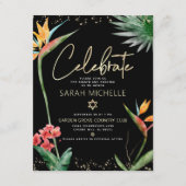 Bat Mitzvah Tropical Zwart Goud Bloemen Waterverf Informatiekaartje (Voorkant)