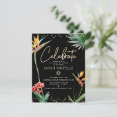 Bat Mitzvah Tropical Zwart Goud Bloemen Waterverf Informatiekaartje (Staand voorkant)