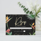 Bat Mitzvah Tropical Zwart Goud Palm Waterverf RSVP Kaartje (Staand voorkant)