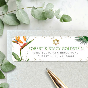 Bat Mitzvah Tropisch Goud Palm Waterverf Adres Etiket
