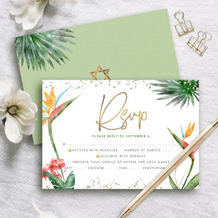 Bat Mitzvah Tropisch Goud Schrift Palm Watercolor RSVP Kaartje