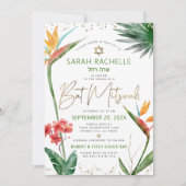 Bat Mitzvah Tropisch Goud Script Bloemen Waterverf Kaart (Voorkant)
