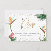 Bat Mitzvah Tropisch Goud Script Bloemen Waterverf RSVP Kaartje (Voorkant)