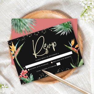 Bat Mitzvah Tropisch Zwart Goud Palm Aquarel RSVP Kaartje
