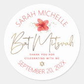 Bat Mitzvah Tropische Floral Waterverf Gold Script Ronde Sticker (Voorkant)