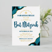 Bat Mitzvah Turquoise Agaat Vet Script Echt Goud Folie Uitnodiging (Staand Voorkant)