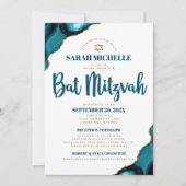Bat Mitzvah Turquoise Agate Script 2 Venue Modern Kaart (Voorkant)