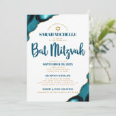 Bat Mitzvah Turquoise Agate Script 2 Venue Modern Kaart (Staand voorkant)