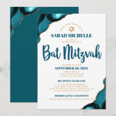 Bat Mitzvah Turquoise Agate Script 2 Venue Modern Kaart (Voorkant / Achterkant)