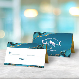 Bat Mitzvah Turquoise Blau Ombre Goud Agaat Modern Plaatskaartje