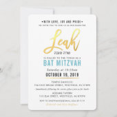 BAT MITZVAH turquoise blauw goud script LEAH Kaart (Voorkant)