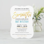 BAT MITZVAH turquoise blauw goud script SAMANTHA Kaart (Staand voorkant)
