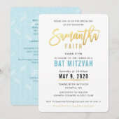 BAT MITZVAH turquoise blauw goud script SAMANTHA Kaart (Voorkant / Achterkant)