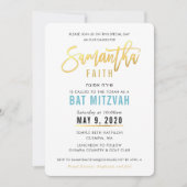 BAT MITZVAH turquoise blauw goud script SAMANTHA Kaart (Voorkant)
