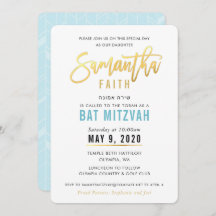 BAT MITZVAH turquoise blauw goud script SAMANTHA