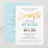 BAT MITZVAH turquoise blauw goud script SAMANTHA Kaart (Voorkant / Achterkant)