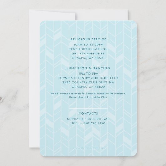 BAT MITZVAH turquoise blauw goud script SAMANTHA Kaart (Achterkant)