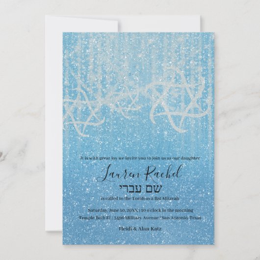 Bat Mitzvah Turquoise Blauw Wit Extra Sparkly Kaart (Voorkant)