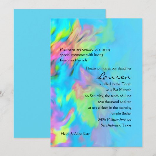 Bat Mitzvah Turquoise Blue Limoen roze tinkleursto Kaart (Voorkant / Achterkant)