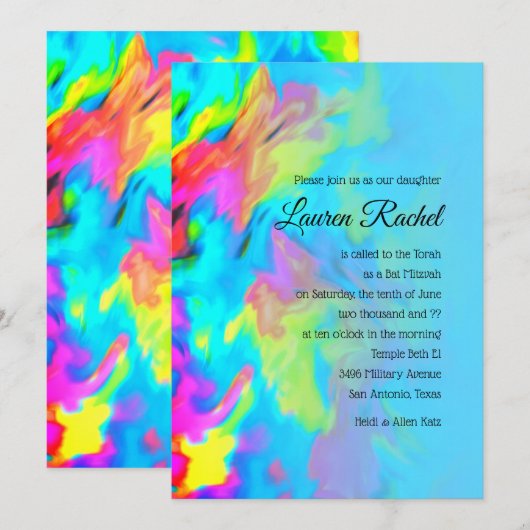 Bat Mitzvah Turquoise Blue Limoen roze tinkleursto Kaart (Voorkant / Achterkant)