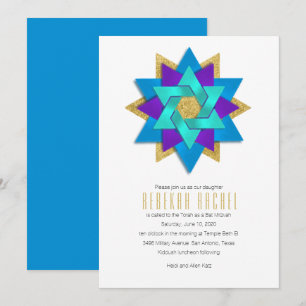 Bat Mitzvah Turquoise Blue Paarse Aqua Star Flower Kaart