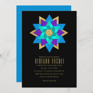 Bat Mitzvah Turquoise Blue Paarse Aqua Star Flower Kaart