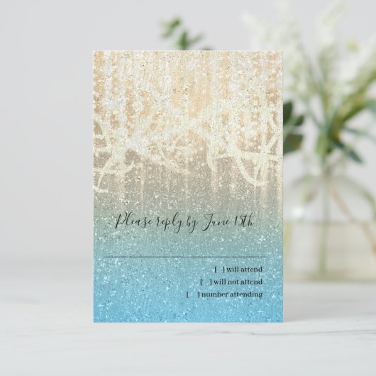 Bat Mitzvah Turquoise en Gold Extra Sparkly RSVP Kaartje (Staand voorkant)
