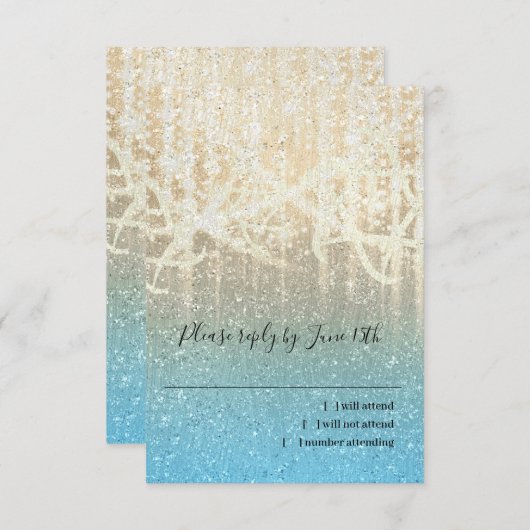 Bat Mitzvah Turquoise en Gold Extra Sparkly RSVP Kaartje (Voorkant / Achterkant)