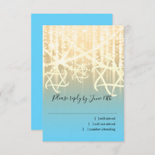 Bat Mitzvah Turquoise en Gold Sparkly Lights RSVP Kaartje