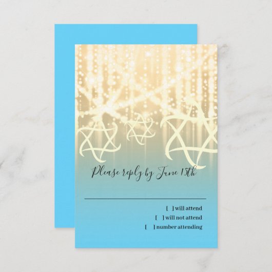 Bat Mitzvah Turquoise en Gold Sparkly Lights RSVP Kaartje (Voorkant / Achterkant)