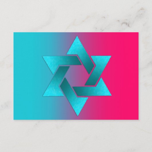 Bat Mitzvah Turquoise en Pink Ombre Star van David Kaart (Achterkant)