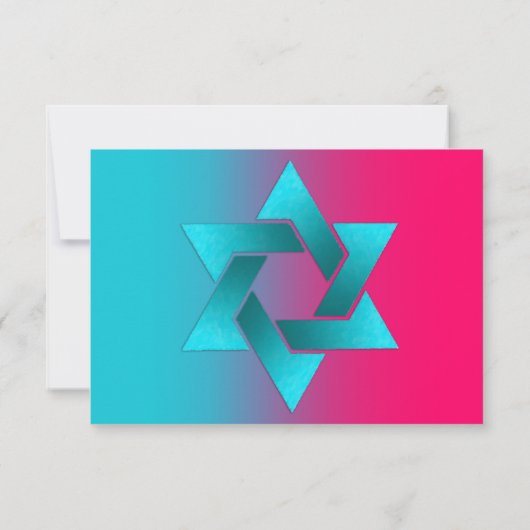 Bat Mitzvah Turquoise en Pink Ombre Star van David RSVP Kaartje (Achterkant)