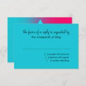 Bat Mitzvah Turquoise en Pink Ombre Star van David RSVP Kaartje (Voorkant / Achterkant)