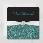 Bat Mitzvah, Turquoise Glitter, Uitnodigingen (Voorkant)