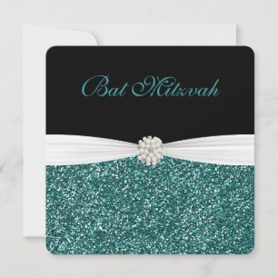 Bat Mitzvah, Turquoise Glitter, Uitnodigingen