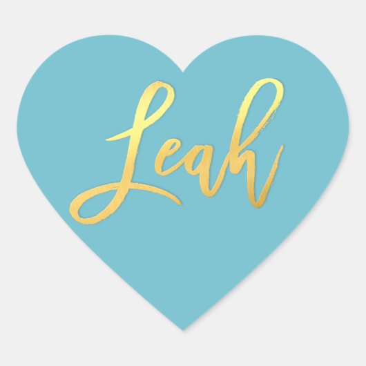 BAT MITZVAH turquoise gouden script naam LEAH Hart Sticker (Voorkant)