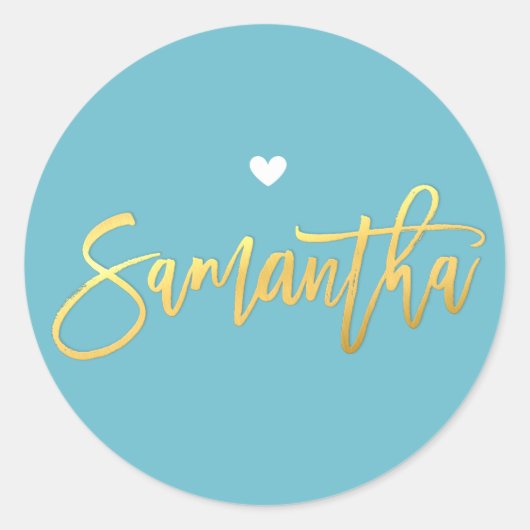 BAT MITZVAH turquoise gouden script SAMANTHA Ronde Sticker (Voorkant)