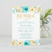 Bat Mitzvah | Turquoise Mint Gold Floral Kaart (Staand voorkant)