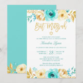 Bat Mitzvah | Turquoise Mint Gold Floral Kaart (Voorkant / Achterkant)