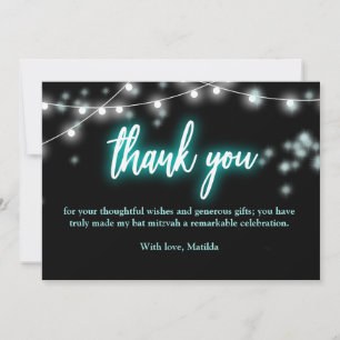 Bat Mitzvah Turquoise Neon Thema Bedankkaart