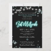 Bat Mitzvah Turquoise Neon Thema Kaart (Voorkant)