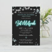 Bat Mitzvah Turquoise Neon Thema Kaart (Staand voorkant)