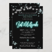 Bat Mitzvah Turquoise Neon Thema Kaart (Voorkant / Achterkant)