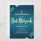 Bat Mitzvah Turquoise Ombre Agate Gold Script Chic Kaart (Voorkant)