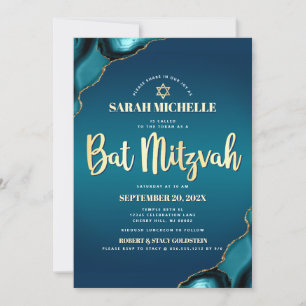 Bat Mitzvah Turquoise Ombre Agate Gold Script Chic Kaart