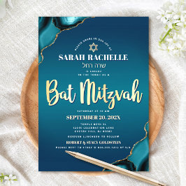 Bat Mitzvah Turquoise Ombre Agate Goud Schrift Bol Kaart