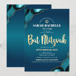 Bat Mitzvah Turquoise Ombre Agate Goud Schrift Bol Kaart